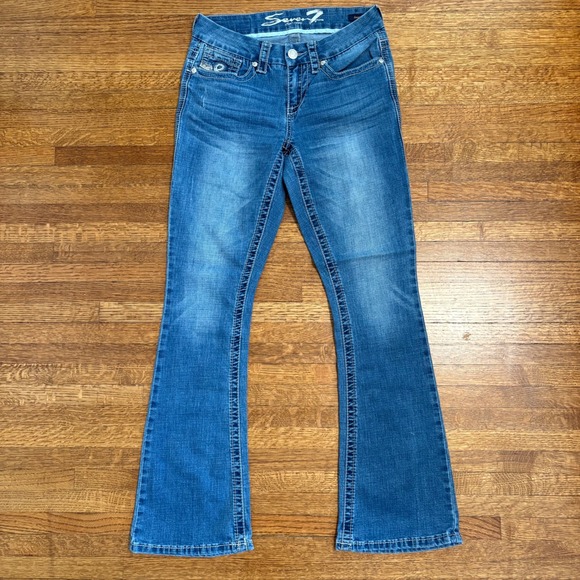 Seven 7 Bootcut Jeans Womens Size 6 Embellished Pockets Denim Blue - Picture 1 of 14